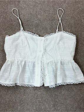 MARBLE White Lace-Trim Peplum Cami